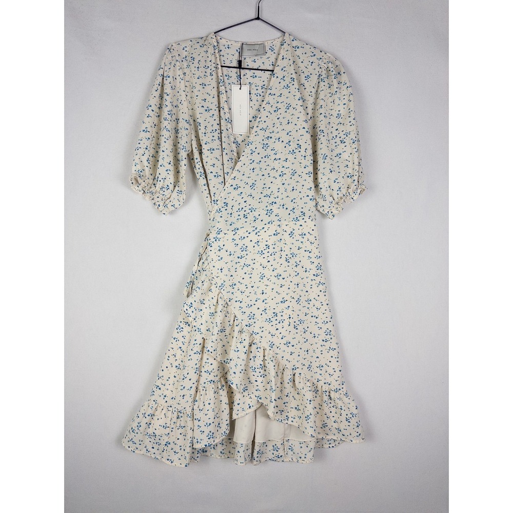 NWT Neo Noir Wrap Dress Womens 36 Marsa Flower Burst Lined Midi Ruffle Spring
